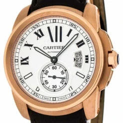 CARTIER Calibre 42MM AUTO 18K PinkGold Brown LTHR Men's Watch W7100009