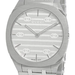 GUCCI 25H 34MM Quartz Stainless Steel Silver Dial Unisex Watch YA163402