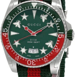 GUCCI Dive 45MM Quartz Green Dial Nylon Strap Men's Watch YA136339