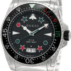 GUCCI Dive 45MM Quartz S-Steel Black Dial Bracelet Men's Watch YA136221
