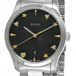 GUCCI G-Timeless 38MM SS Black Guillochi Dial Unisex Watch YA1264029