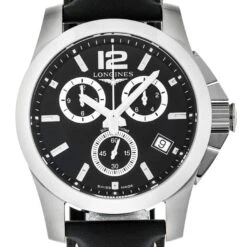 LONGINES Conquest 41MM CHRONO SS Black Leather Watch L36604563