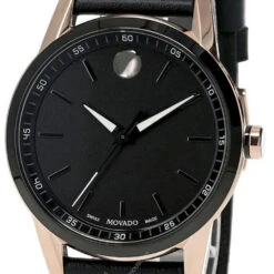 MOVADO Museum Sport BLK Dial Black Leather Men's Watch 0607358