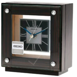 SEIKO Analog Black Dial Square Face Brown Wood Clock QXG126BL