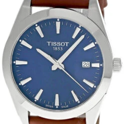 TISSOT Gentleman 40MM SS Blue Dial BRN Leather Men's Watch T1274101604100