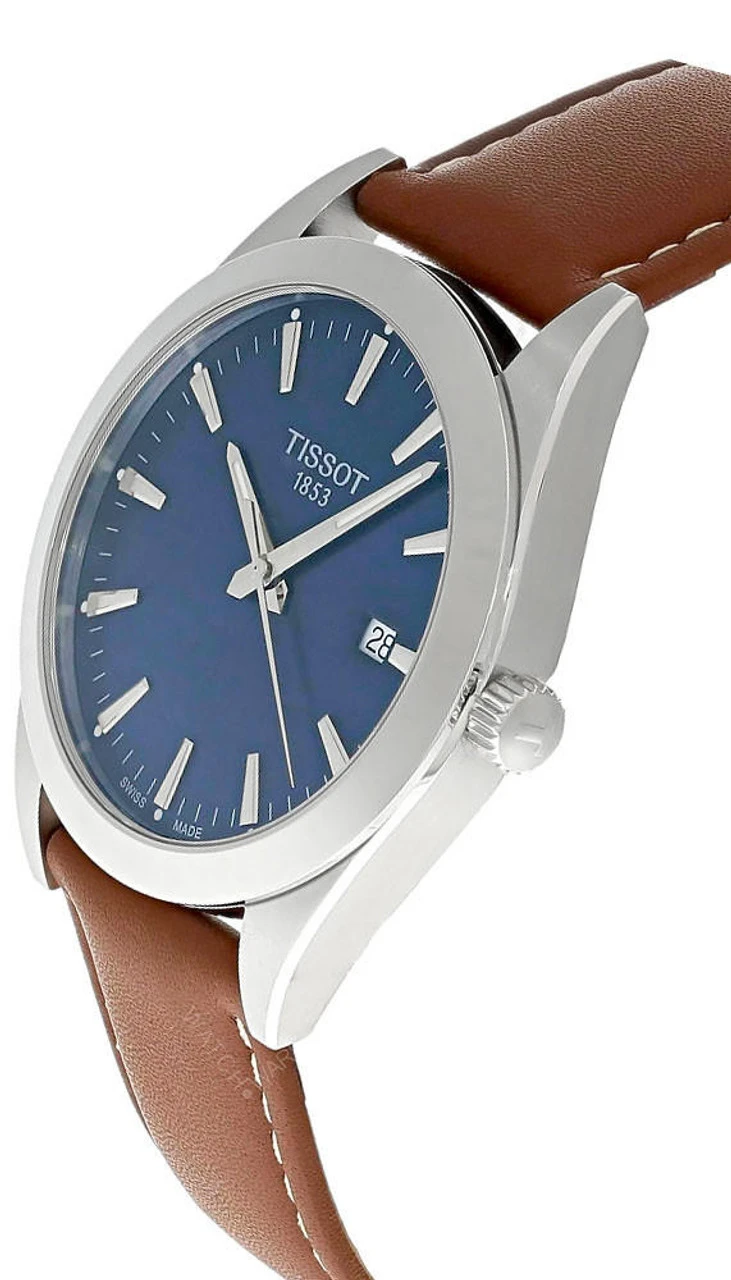 TISSOT Gentleman 40MM SS Blue Dial BRN Leather Men's Watch T1274101604100 4 TISSOT Gentleman 40MM SS Blue Dial BRN Leather Men's Watch T1274101604100 - Image 2